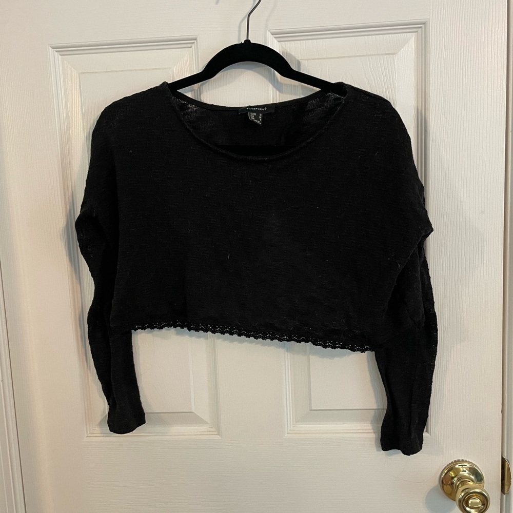 Atmosphere Black Cropped Ribbed Sweatshirt